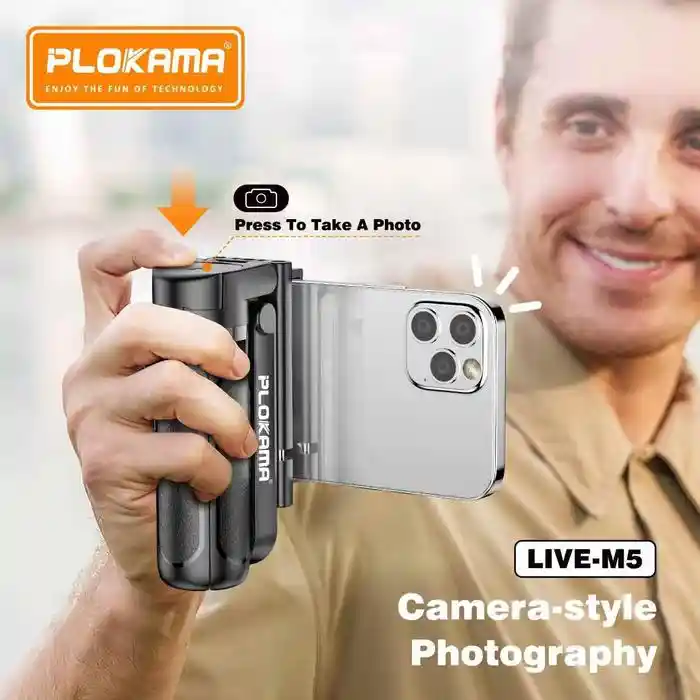 PLOKAMA live-M5 Extendable Grip Tripod Mini Selfie Stick Bluetooth Remote Control Tripod 3 In 1 Tongsis Tripod